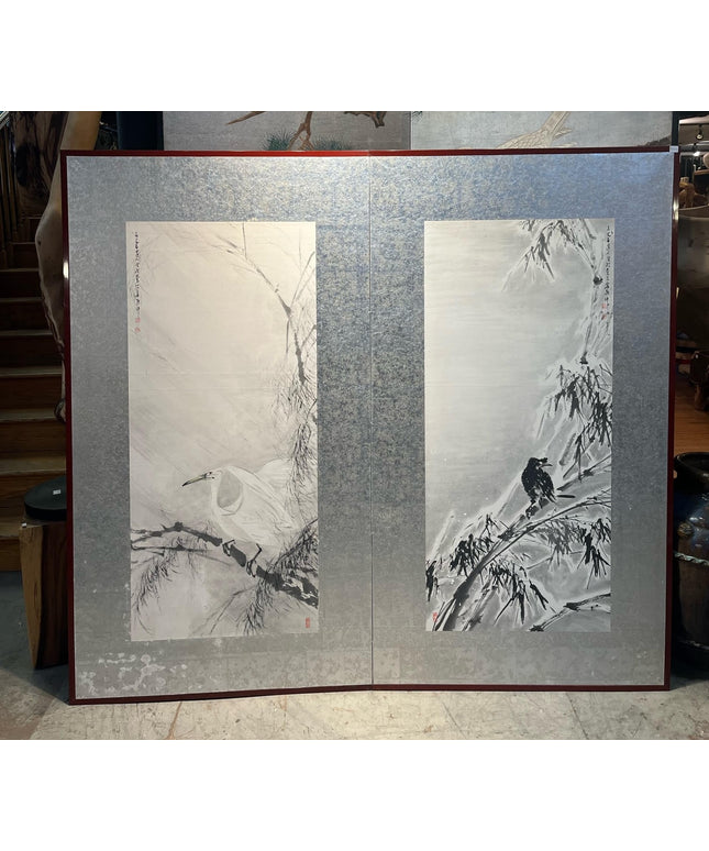 Two-Panel Crane Byobu