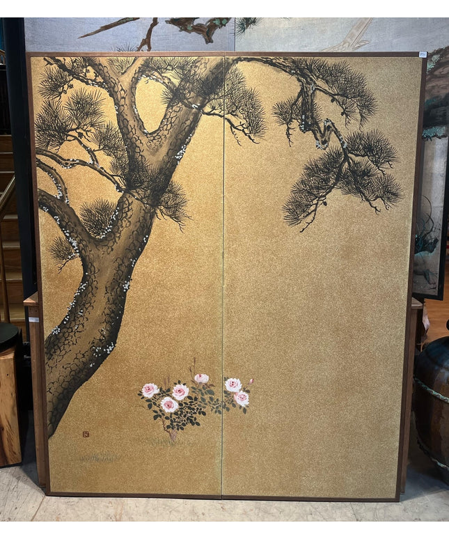Two-Panel Floral Pine Byobu