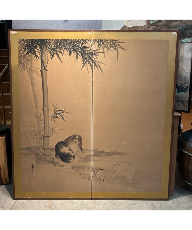Two-Panel Dog Byobu