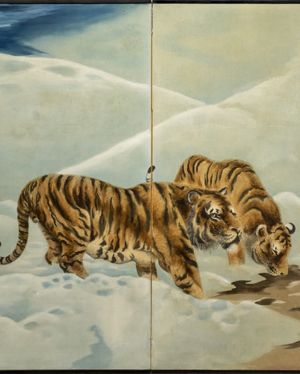 Two-Panel Tigers in Snow Byobu