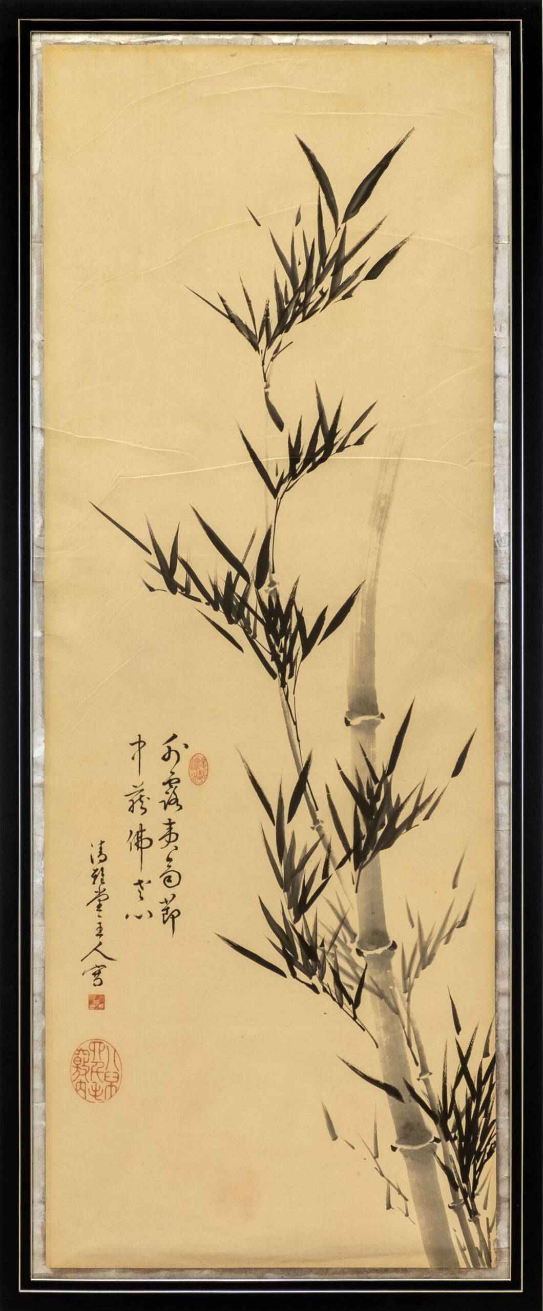 Framed Japanese Bamboo Stalk Painting