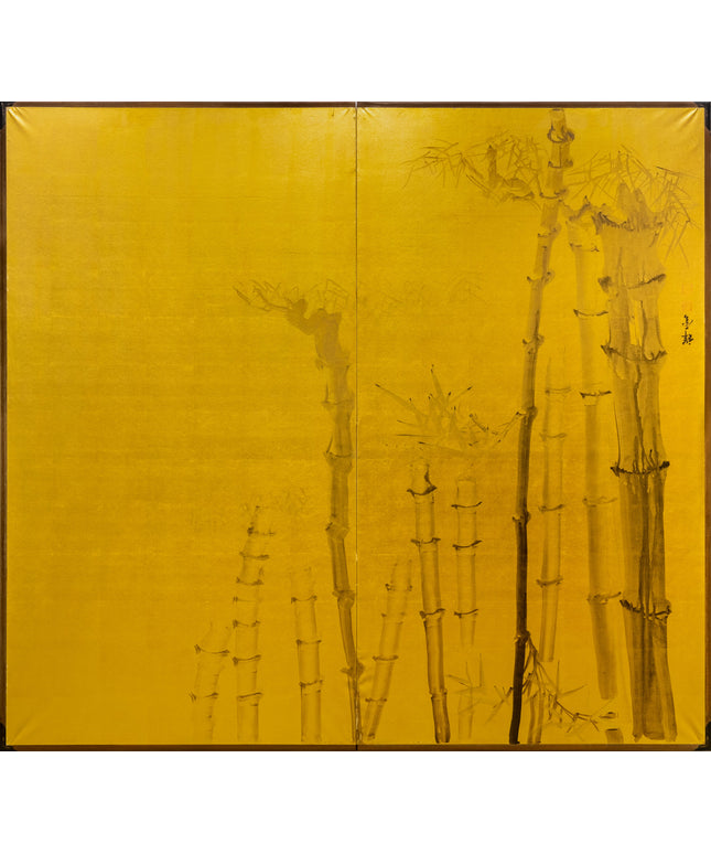 Two-Panel Gold Bamboo Grove Byobu