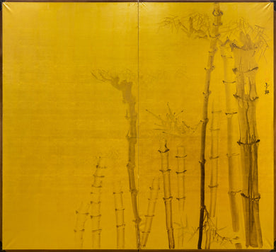 Two-Panel Gold Bamboo Grove Byobu