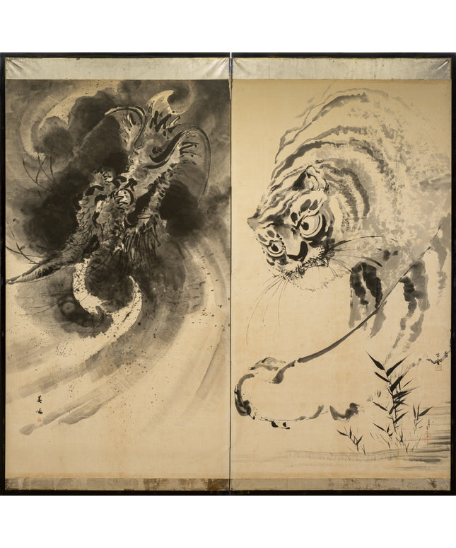 Two-Panel Dragon & Tiger Byobu