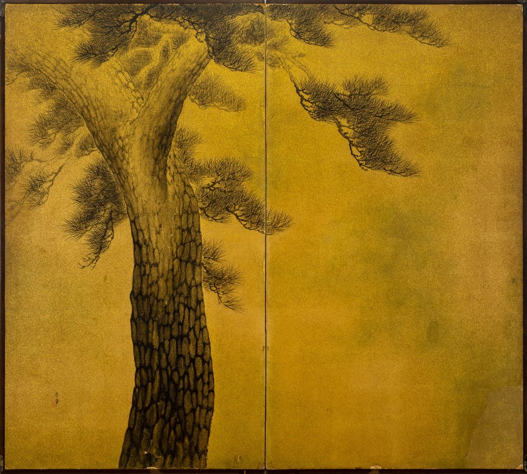 Two-Panel Gold Pine Byobu