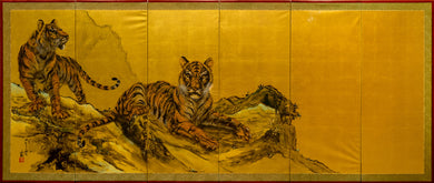 Six-Panel Gold Two Tiger Byobu