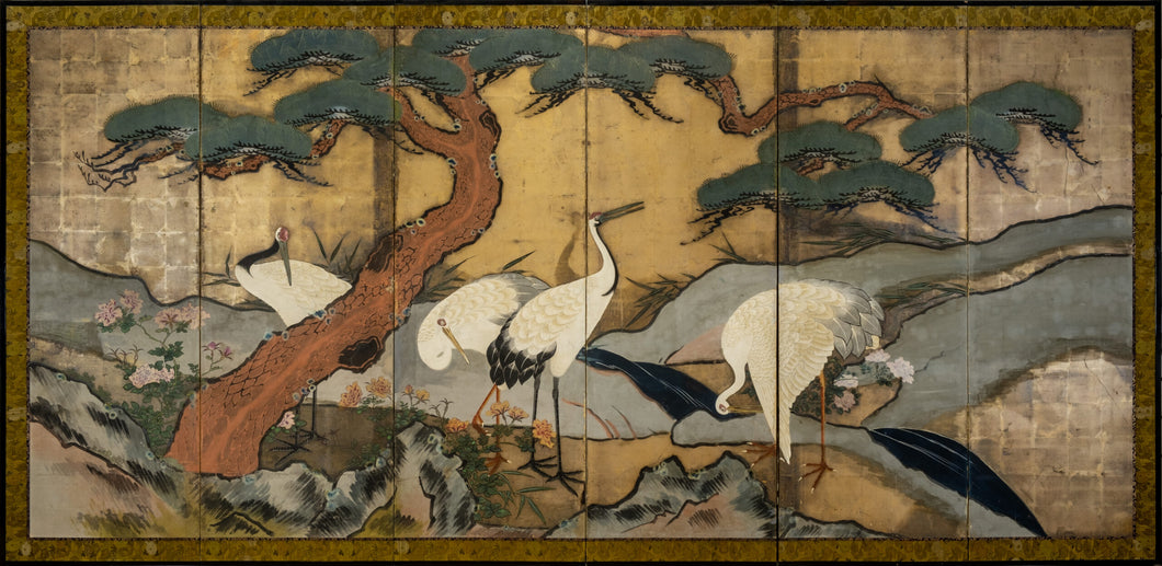 Six-Panel Crane Byobu