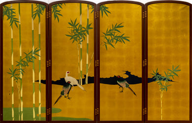 Four-Panel Japanese Gold Peacock Byobu