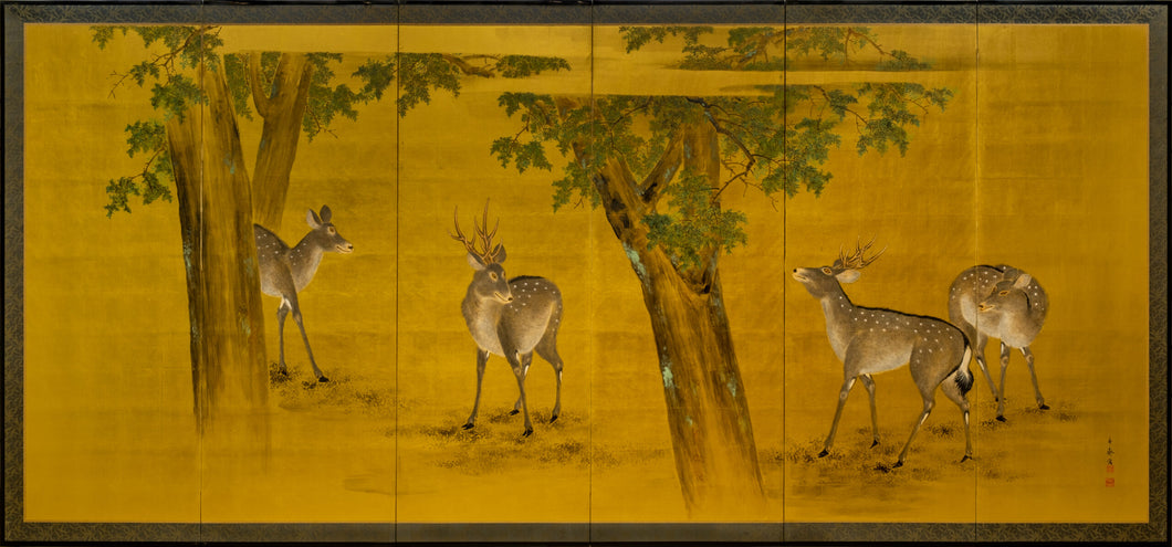 Six-Panel Gold Deer Byobu