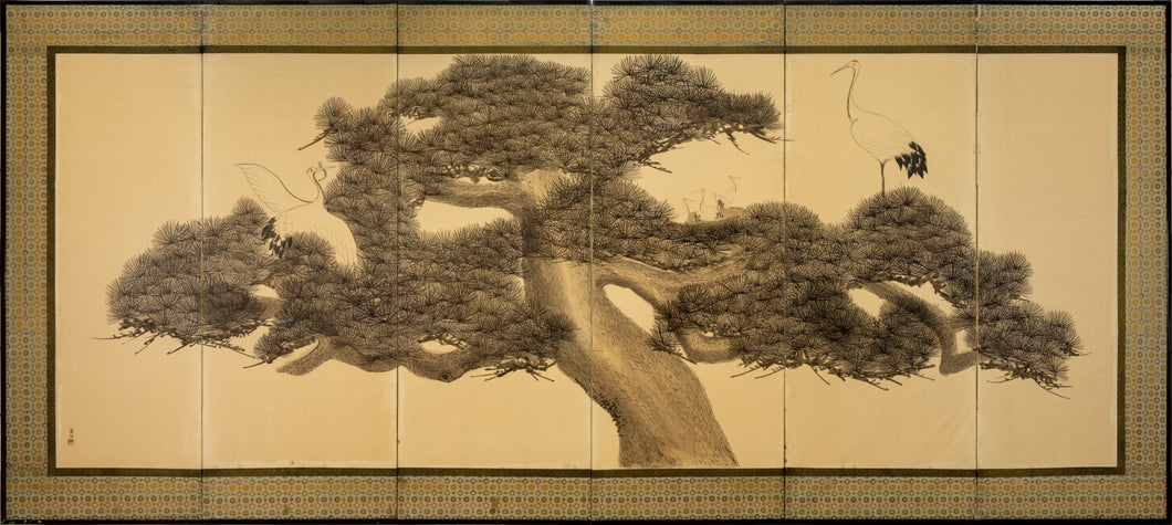 Six-Panel Single Pine Tree Byobu