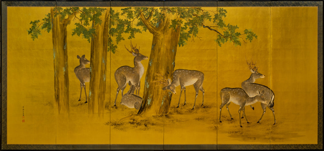 Six-Panel Gold Deer Byobu