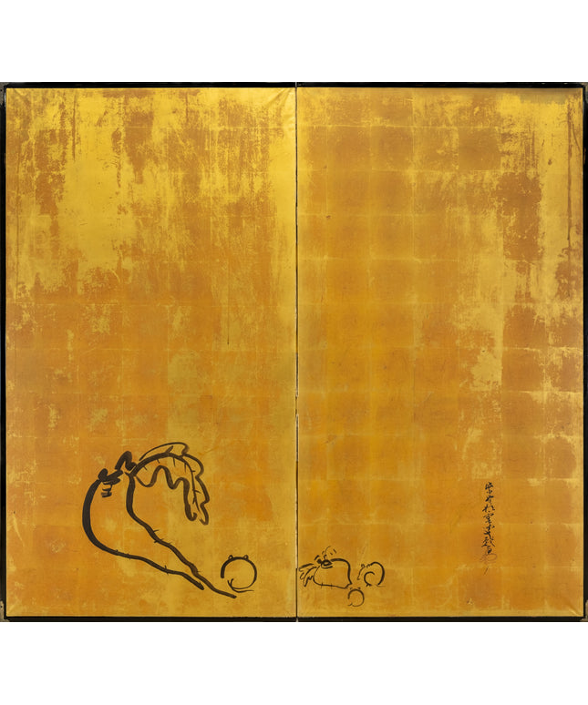 Two-Panel Gold Mouse Byobu