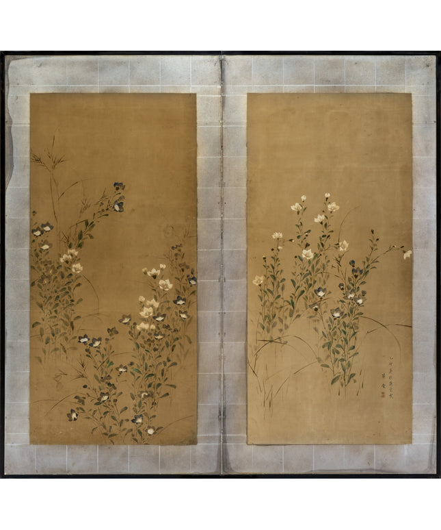 Two-Panel Flowers Byobu
