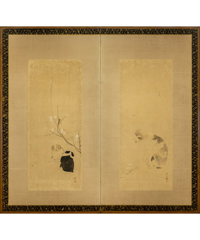 Two-Panel Dogs, Maruyama Okyo Byobu