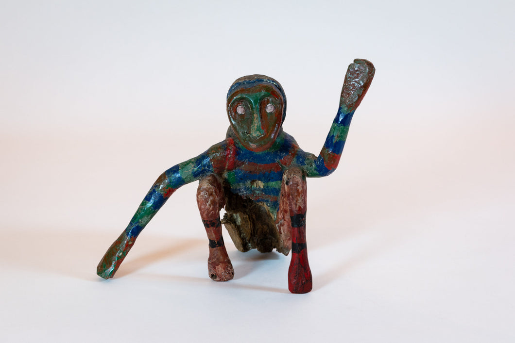 Hand Carved and Painted Folk Art Monkey